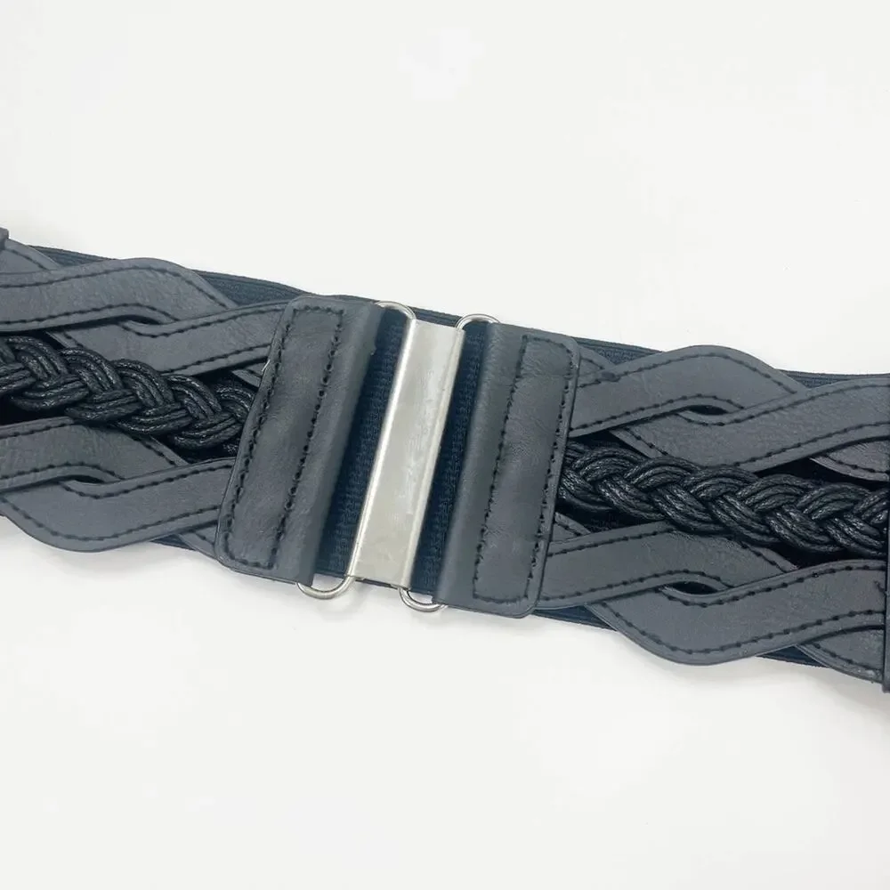 2/$30 NEW Elastic Wide Waist Belt Braided Black